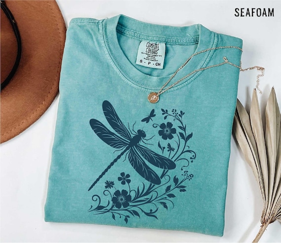 Vintage Floral Dragonfly Shirt - Cottagecore Botanical Tee