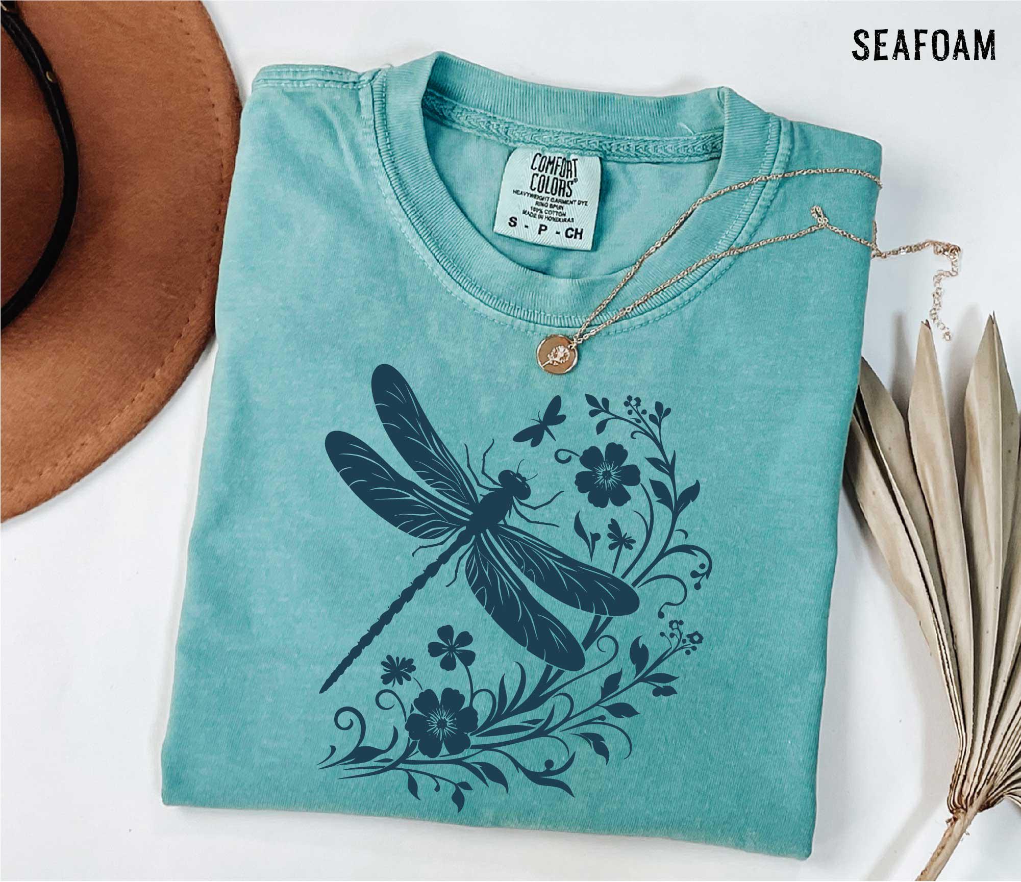 Womens Dragonfly Floral T-shirt: Boho Nature Lover Tee