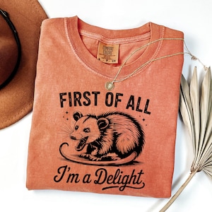 Funny Opossum Shirt First of All I&#39;m a Delight Comfort Colors Tee Gift for Her Animal Lover Sarcastic Possum Graphic Shirt