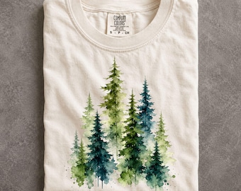 Comfort Colors Watercolor Pine Tree Shirt Forest Nature Lover Hiking Gift Tee