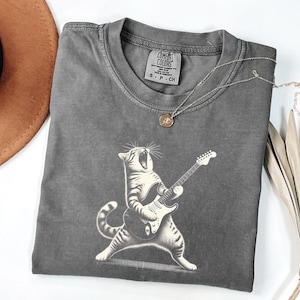 Comfort Colors Rock Cat T-Shirt: Funny Guitar Tee, Music Lover Gift