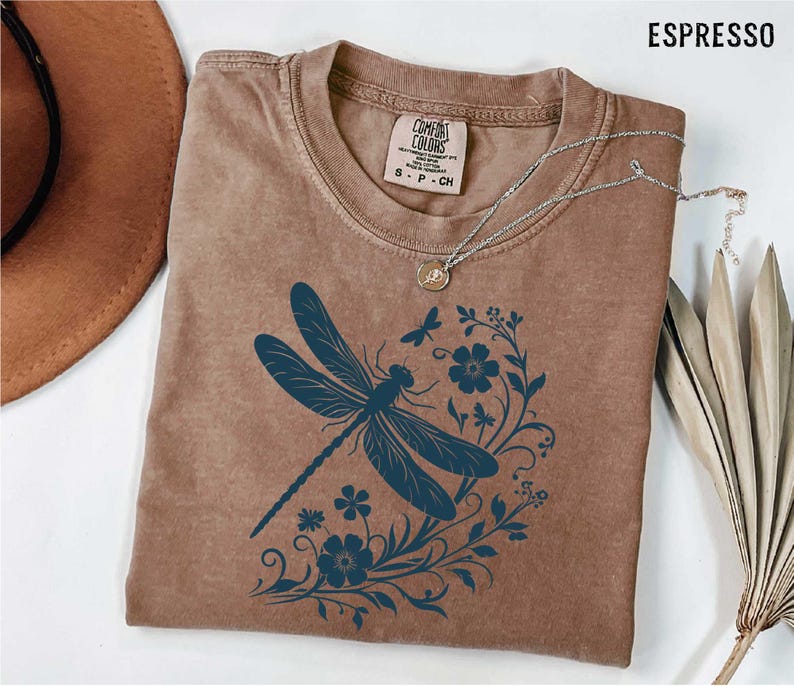 Womens Dragonfly Floral Tshirt,Boho Dragonfly Tee,Nature Lover Shirt,Garden Lover Gift,Botanical Shirt