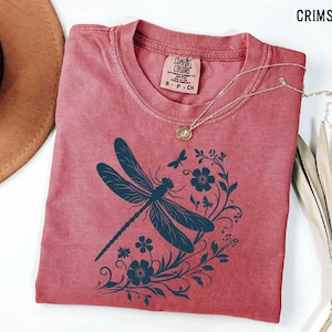 Womens Dragonfly Floral Tshirt,Boho Dragonfly Tee,Nature Lover Shirt,Garden Lover Gift,Botanical Shirt