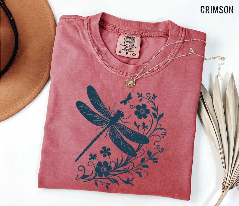 Womens Dragonfly Floral Tshirt,Boho Dragonfly Tee,Nature Lover Shirt,Garden Lover Gift,Botanical Shirt