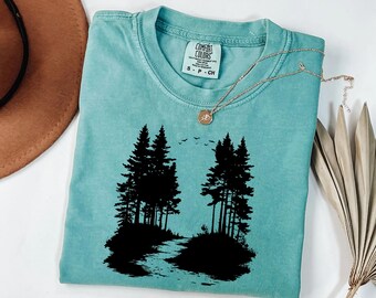 Woodland Forest Shirt Pine Tree Graphic Tee Hiking Nature Apparel Wilderness Top