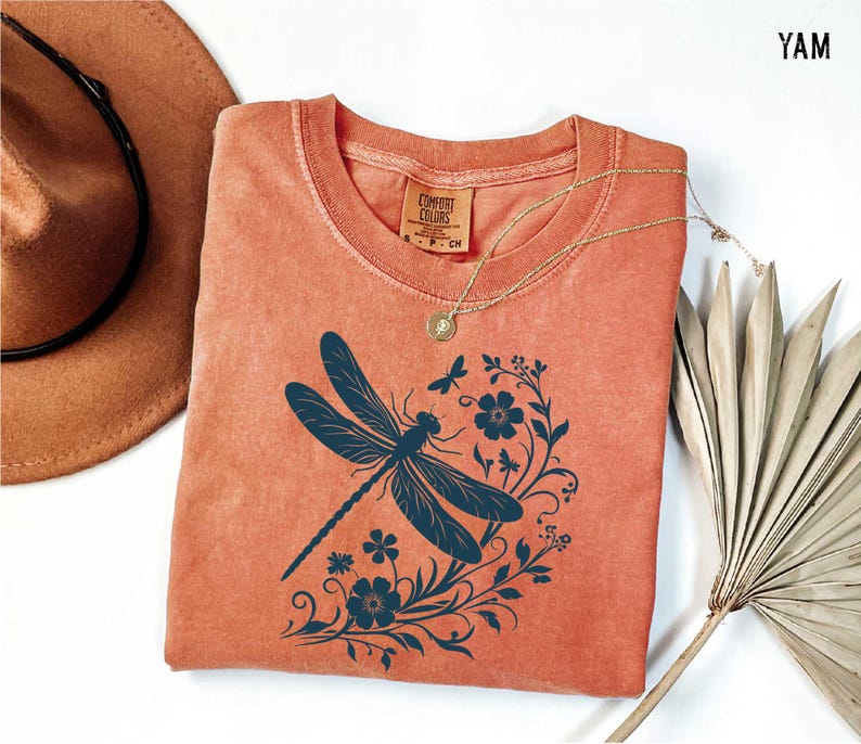 Womens Dragonfly Floral Tshirt,Boho Dragonfly Tee,Nature Lover Shirt,Garden Lover Gift,Botanical Shirt