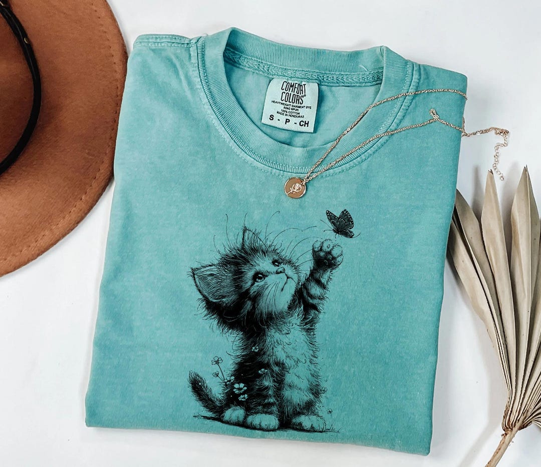 Floral Cat Kitten Shirt Botanical Wildflower Tee Nature Inspired Garden ...