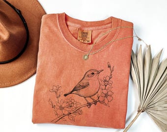Botanical Bird Graphic Tee, Nature Lover T-shirt Comfort Colors