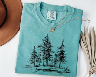 Comfort Colors Pine Tree Shirt: Nature Landscape Tee, Outdoorsy Gift