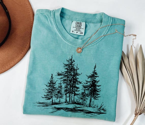Comfort Colors Pine Tree Shirt: Nature Landscape Tee, Outdoorsy Gift