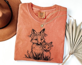 Floral Fox Shirt - Cottagecore Woodland Animal Tee - Botanical Fox T-Shirt