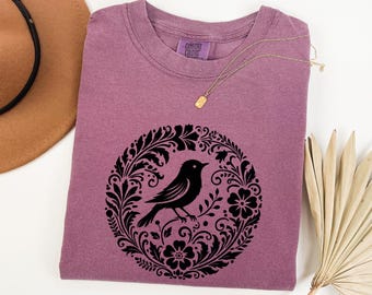 Scandinavian Folk Bird Shirt - Modern Cottagecore Nature Tee
