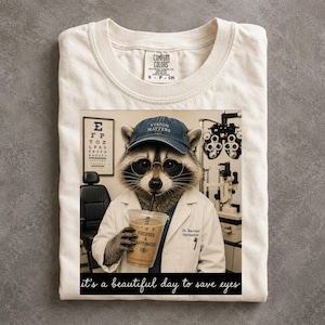 Comfort Colors Raccoon Optometrist Shirt Caffeinated Eye Doctor Tee Funny Optometry Gift
