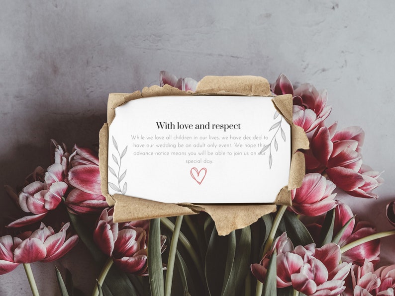 Printable 2sided No Kids Wedding, No Children Allowed at Wedding