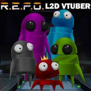 May include: A group of five cartoon robots, each with a different color and design. The robots are standing in front of a dark background with the text "R.E.F.U. L2D VTUBER" at the top.