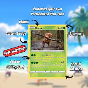 Carte Poke Holographique personnalisée - Imprimez votre propre carte personnalisée, cadeau parfait pour lui/elle, cadeau d'anniversaire, cadeau d'anniversaire