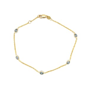 14K Solid Yellow Gold March Birthstone Natural Aquamarine By The Yard Anklet, 9&quot; 10&quot; Inch, Real Gold Anklet, Thin Anklet, Women