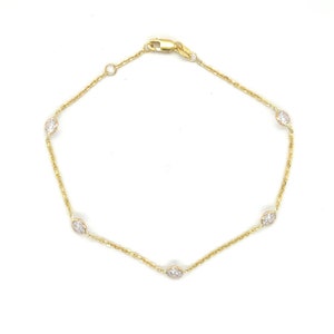 14K Solid Yellow Gold April Birthstone By The Yard Anklet, 9&quot; 10&quot; Inch, Real Gold Anklet, Thin Gold Anklet, Women