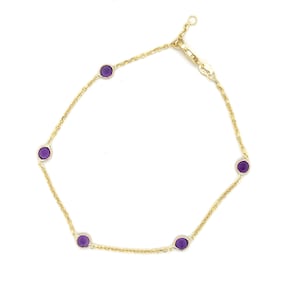 14K Solid Yellow Gold February Birthstone Natural Amethyst By The Yard Bracelet, 7&quot; 8&quot; 9&quot; 10&quot;, Real Gold Bracelet, Thin Gold Bracelet, Women