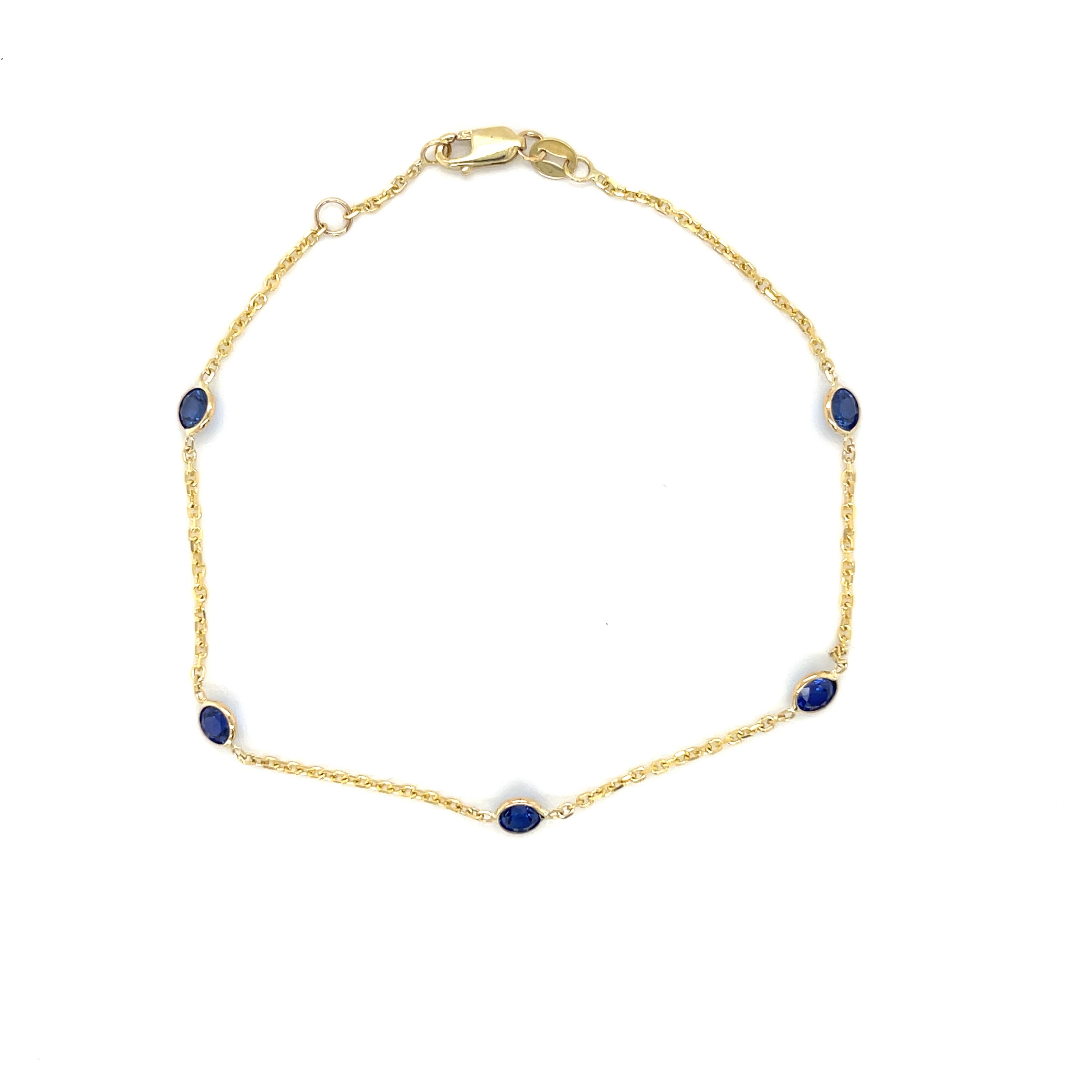 14K Solid Yellow Gold Sapphire Anklet: September Birthstone Bracelet