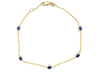 14K Yellow Gold Sapphire Bracelet: September Birthstone, Thin Gold Chain