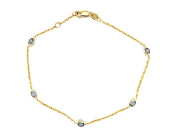 14K Solid Yellow Gold March Birthstone Acquamarina naturale tagliata a misura Bracciale, 7" 8" 9" 10", Bracciale in vero oro, Bracciale sottile, Donne