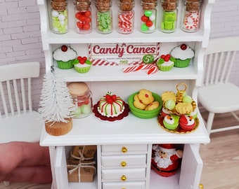 Miniature Christmas hutch, miniature dollhouse furniture, dollhouse Christmas cabinet