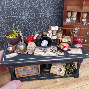 Miniature witch table, haunted dollhouse table, 1:12 scale Halloween furniture
