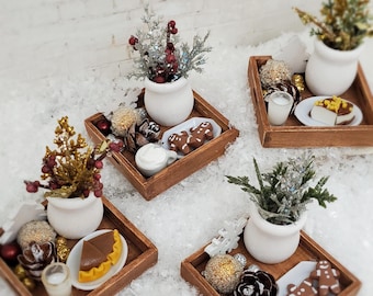Miniature dollhouse Christmas cookie tray, Dollhouse Christmas plants, 1:12 scale Christmas miniature