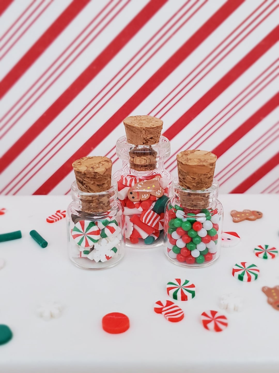 Miniature Christmas Candy Jar, 3 Miniature Candy Jars, Dollhouse Candy