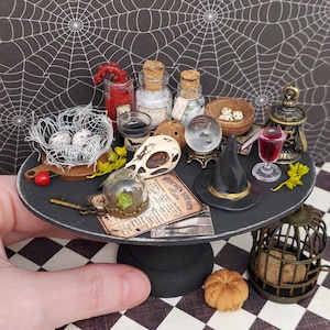 Miniature dollhouse witch table, Halloween miniatures, Gothic miniatures