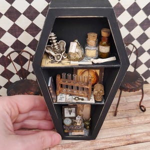 Dollhouse Halloween coffin shelf, Dollhouse furniture, Miniature coffin, 1:12 scale Halloween furniture