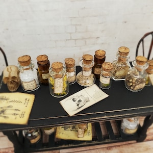 Dollhouse Miniature Apothecary Bottles, Miniature bottle, dollhouse jars, Haunted miniature