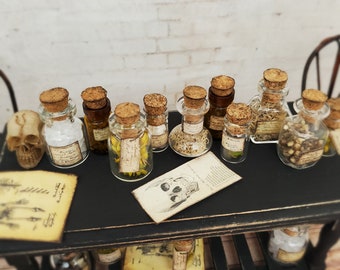Dollhouse Miniature Apothecary Bottles, Miniature bottle, dollhouse jars, Haunted miniature