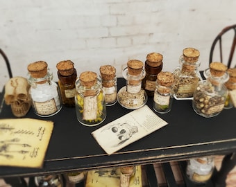 Dollhouse Miniature Apothecary Bottles, Miniature bottle, dollhouse jars, Haunted miniature