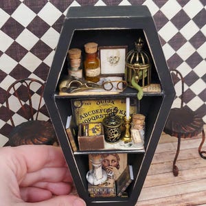 Dollhouse Halloween coffin shelf, Witch miniature, 1:12 scale Halloween furniture
