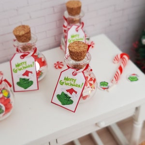 Miniature Grinch candy jar, dollhouse Grinch Christmas miniature, dollhouse Christmas candy