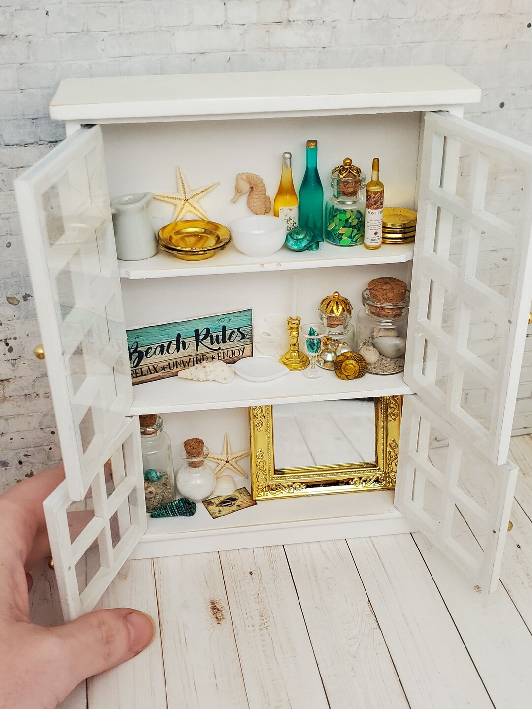 Mini Beach Box Miniature Beach Cabinet 1:12 Scale Miniature, Nautical Dollhouse ...
