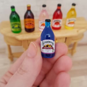Miniature drinks, 6 piece dollhouse summer drink set, Dollhouse bottles