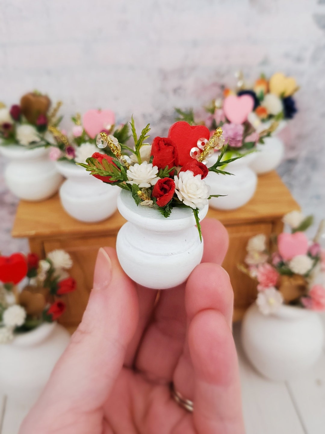 Miniature Valentine Flower Vase, Miniature Flower Vase, Dollhouse