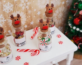 Miniature Christmas Candy Jar: Dollhouse Reindeer Jar