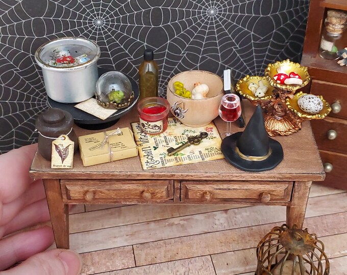 Haunted Table Miniature Witch Table, Haunted Dollhouse Table, 1:12 Scale Halloween ...