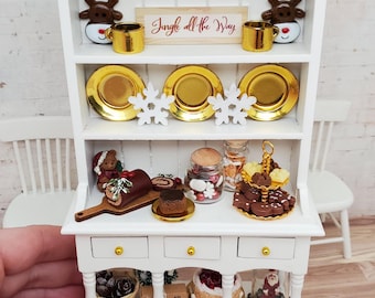 Miniature Christmas Hutch: Dollhouse Furniture, Holiday Scene