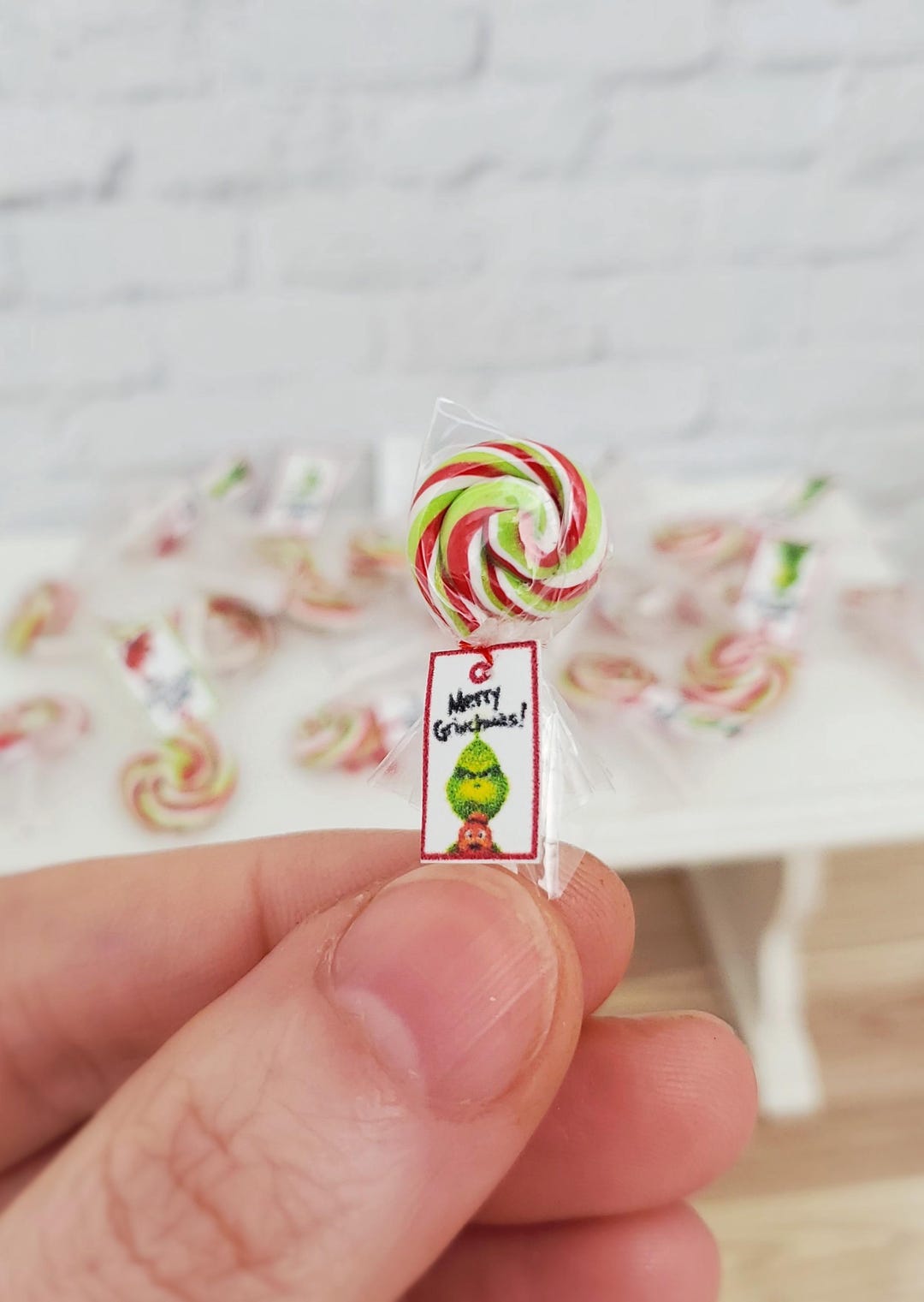 Miniature Grinch Candy Lollipop, Dollhouse Lollipop, Miniature