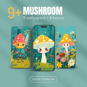 Pilz Tapete | Zauberpilz | Poster Pilz | Pilz Kunst | Pilz Druck | Handy Hintergrundbilder | Digitaler Download Wallpaper Bundle