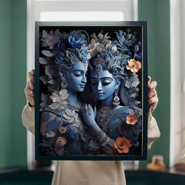 Magical Love: Digital Art of Lord Radha and Krishna - Mystical Wall Art Print