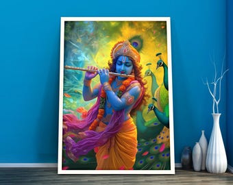 krishna painting | kerala mural krishna | krishna wall art | hindu wall art | Cute kanha | krishna art work | iskcon art | Digital Download
