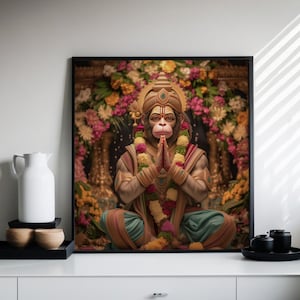 Hanuman Ji Digital Art - Hindu God Poster - Bajrang Bali Wall Decor - Hanuman Painting - Meditation Printable - Hindu Wall Art - Digital Art