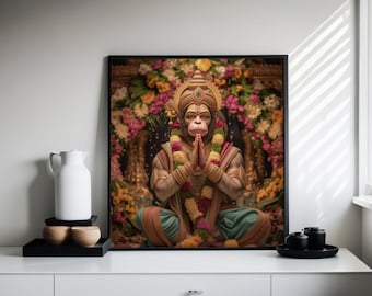 Hanuman Ji Digital Art - Hindu God Poster - Bajrang Bali Wall Decor - Hanuman Painting - Meditation Printable - Hindu Wall Art - Digital Art