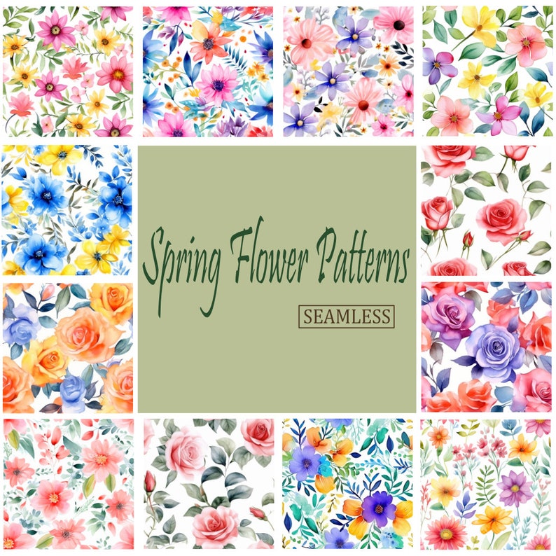 Spring Floral Digital Paper - Spring Watercolor Flower Patterns, Floral ...